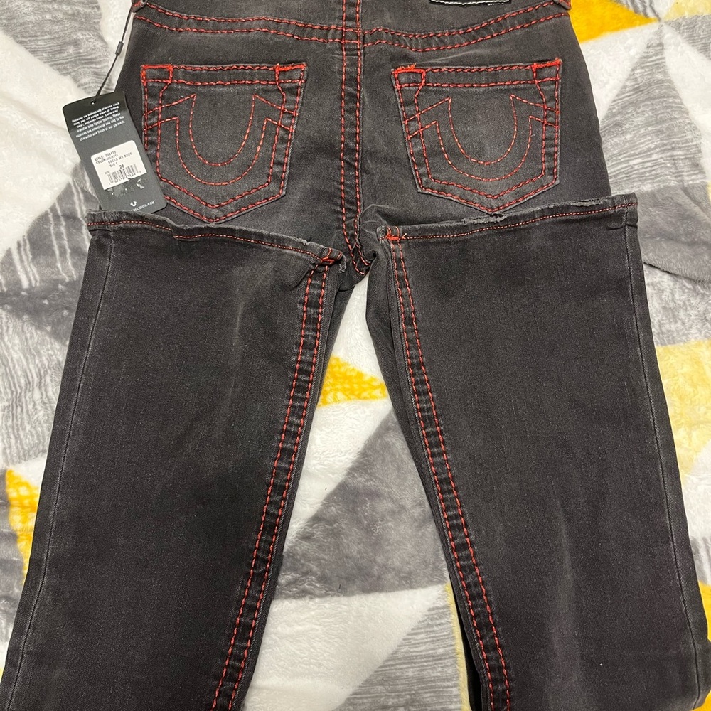 True Religion Black Jeans with Red Stitching